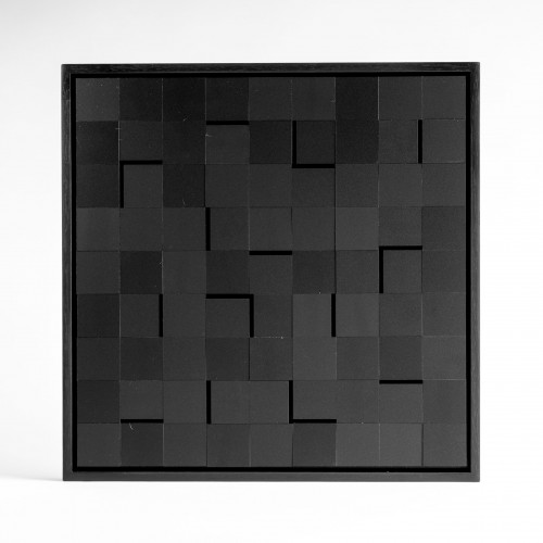 Luis Tomasello Lumière Noire unique V/X wood and plastics black grid relief with angled and recessed squares creating light-play effects 