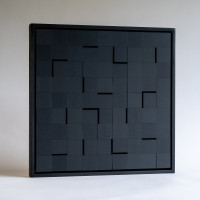 Luis Tomasello Lumière Noire unique V/X wood and plastics black grid relief with angled and recessed squares creating light-play effects 