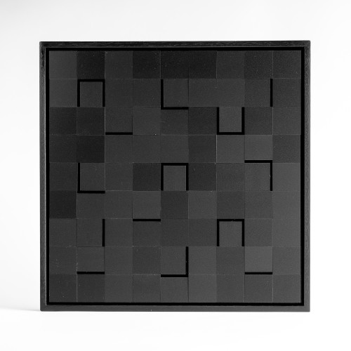 Luis Tomasello Lumière Noire unique III/X wood and plastics black grid relief with rotated squares creating light-shadow variations