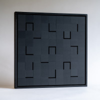 Luis Tomasello Lumière Noire unique III/X wood and plastics black grid relief with rotated squares creating light-shadow variations