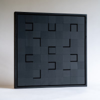Luis Tomasello Lumière Noire unique II/X wood and plastics black grid relief with tilted squares creating shadow-light interplay