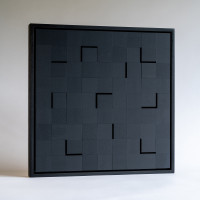 Luis Tomasello Lumière Noire unique VI/X wood and plastics black grid relief with angled and recessed squares creating shadow effects