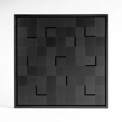 Luis Tomasello Lumière Noire unique VI/X wood and plastics black grid relief with angled and recessed squares creating shadow effects