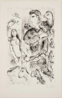 Marc Chagall Création 1980 black and white lithograph of figures