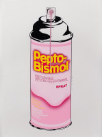 Mr. Brainwash artwork Pepto-Bismol Spray shows a pink spray can styled like Pepto-Bismol packaging with dripping paint.