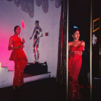 Nan Goldin Second Tip, Bangkok 1992, C-print of nightclub scene with two figures in red neon light, capturing intimate moment.