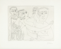 Pablo Picasso Groupe avec homme drypoint etching of interlocked nude figures and child