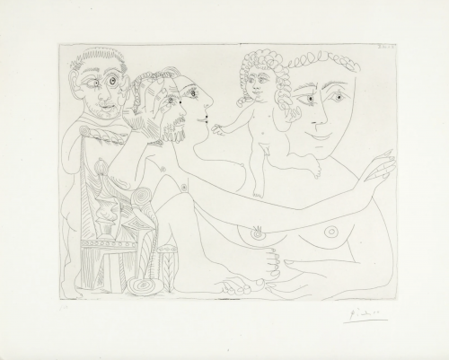Pablo Picasso Groupe avec homme drypoint etching of interlocked nude figures and child, signed in lower right, from Serie 347 