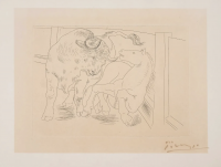 Pablo Picasso Taureau et Cheval etching showing a bull and horse in a pen