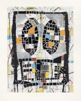 Rashid Johnson Broken Men silkscreen with geometric mosaic of two abstract heads