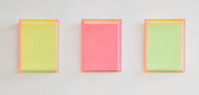 Regine?Schumann Colormirror glow after rose gent fluorescent plexiglass panels in rose green yellow with glowing optical layers