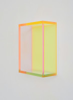 Regine?Schumann Colormirror glow after rose gent fluorescent plexiglass panels in rose green yellow with glowing optical layers