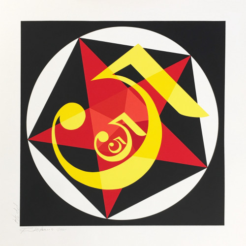 Robert Indiana's The Small Diamond Demuth Five, silkscreen, 1963/2001, bold yellow 