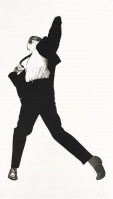 Robert Longo Eric lithograph of man in suit mid-motion with dramatic pose, in high-contrast black and white from Men in the Cities series