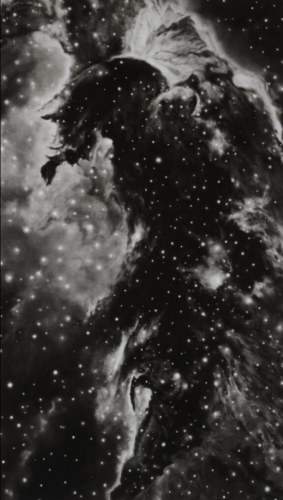 Robert Longo Horsehead Nebula pigment print showing dense black starfield and swirling cosmic forms in monochrome.  