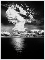 Robert Longo Ivy Mike pigment print showing a massive mushroom cloud over calm ocean in dramatic black-and-white contrast. 