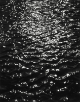 Robert Longo Rippling Water archival pigment print showing shimmering water surface in black and white with bright light reflections. 