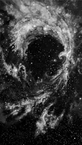 Robert Longo Rosette Nebula pigment print of swirling monochrome nebula and stars in deep space with dramatic contrast and fine detail.