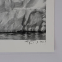 Robert Longo Wall of Ice archival pigment print showing hyperrealistic glacier surface with shadows and reflected water at base.