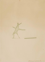 Robert Rauschenberg Cunningham Relief embossing with green dancer silhouette and horizontal bar on cream background
