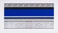 Roy LICHTENSTEIN | Roy Lichtenstein, Entablature V (1976), screenprint with silver foil and embossing, abstract architectural bands in blue, black, and silver motifs. V (Corlett 142) | Collage available for sale on composition gallery