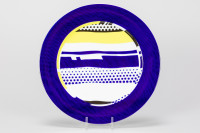 Roy Lichtenstein Rosenthal Plate 2 ceramic plate with bold yellow, blue, and dot pattern in Pop Art style