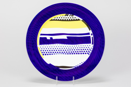 Roy Lichtenstein Rosenthal Plate 2 ceramic plate with bold yellow, blue, and dot pattern in Pop Art style