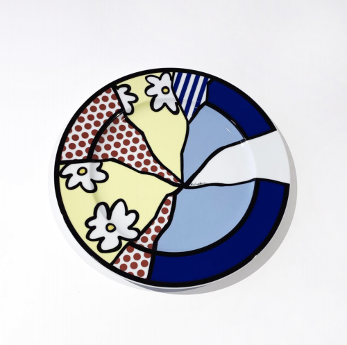Roy Lichtenstein Untitled Plate Waterlily 1990 ceramic plate with bold colors, Ben-Day dots, and stylized white flowers  