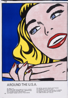 Roy Lichtenstein's Girl lithograph depicting a close-up of a woman's face with bold lines, vibrant colors, and comic-style Ben-Day dots.