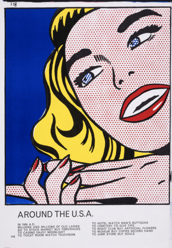 Roy Lichtenstein's Girl lithograph depicting a close-up of a woman's face with bold lines, vibrant colors, and comic-style Ben-Day dots.