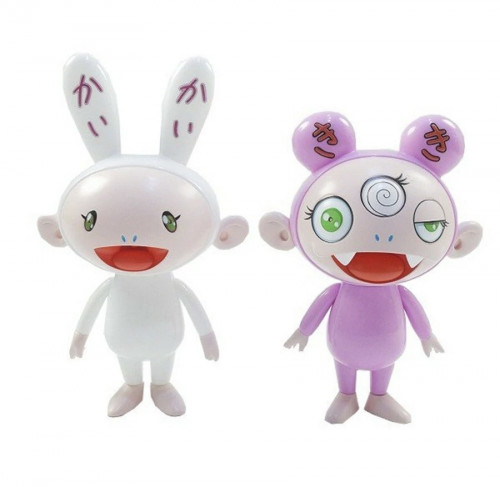 Takashi Murakami Kaikai and Kiki 2018 soft vinyl sculptures in white and pink featuring iconic characters edition of 80