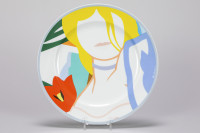 Tom Wesselmann Blonde Vivienne porcelain plate with stylized blonde woman and bold floral Pop Art design