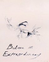Tracey Emin Believe in Extraordinary lithograph with handwritten text and sketch of a bird on a branch