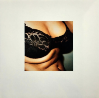 Tracey Emin Self-Portrait 12.11.2001 color print of torso in black lace bra, intimate framing showing skin folds and natural form