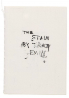 Tracey Emin The Stain hand-stitched booklet with stamped text and line drawings in black ink on small white folded paper