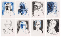 Tracey Emin These Feelings Were True lithograph series showing expressive blue and black portraits with emotive linework and faces. 