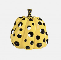 Yayoi Kusama Pumpkin NGV 2025 yellow hand-painted zinc alloy pumpkin sculpture with black perforated dots edition of 250