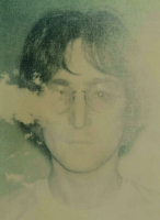 Yoko Ono John Lennon Imagine giclée print of faded green-toned portrait of John Lennon with soft abstract overlay
