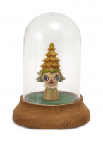 Yoshitomo Nara Mini Mori Girl sculpture of tree-headed girl with large eyes encased in clear dome on wood base