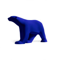 Yves Klein L'Ours Pompon resin sculpture in vivid International Klein Blue, minimal polar bear form in acrylic case. 