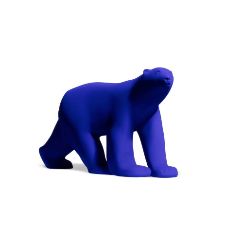 Yves Klein L'Ours Pompon resin sculpture in vivid International Klein Blue, minimal polar bear form in acrylic case. 