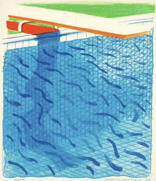 Artwork © David Hockney - Pool Made with Paper and Blue Ink for Book, 1980